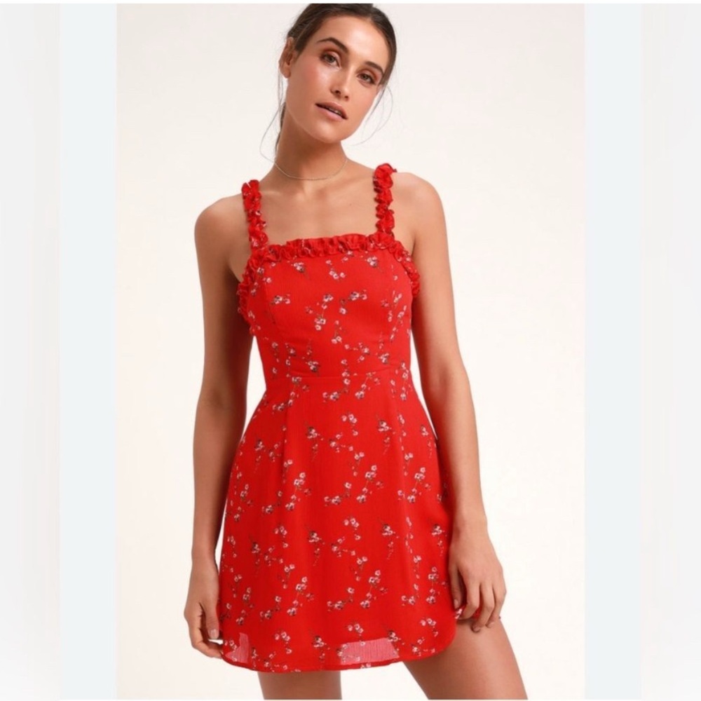 Lulu's Red Floral Mini Dress